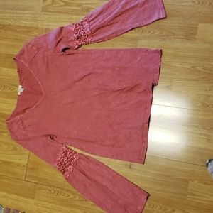 Dylan light red long lace accent bell sleeve top sz XS